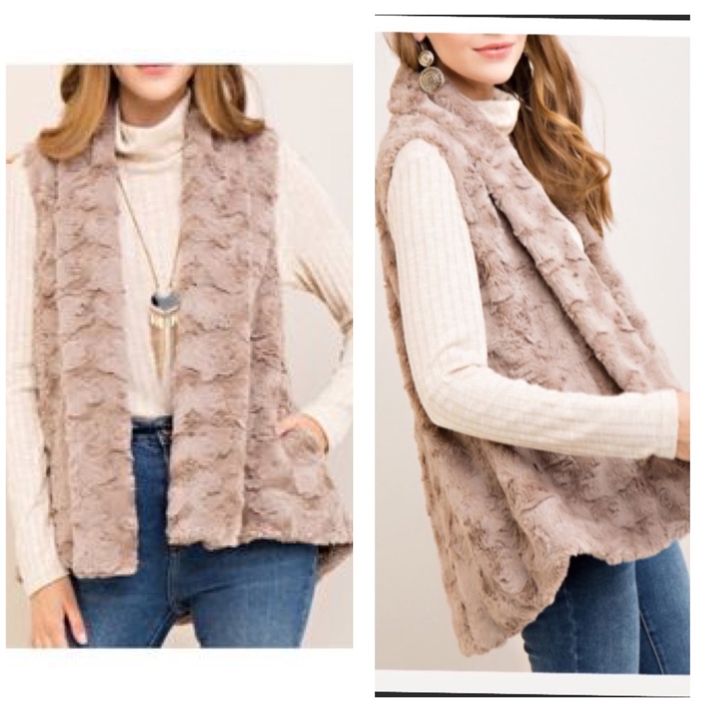 New Boutique Taupe Silky Soft Thick Faux Fur Vest